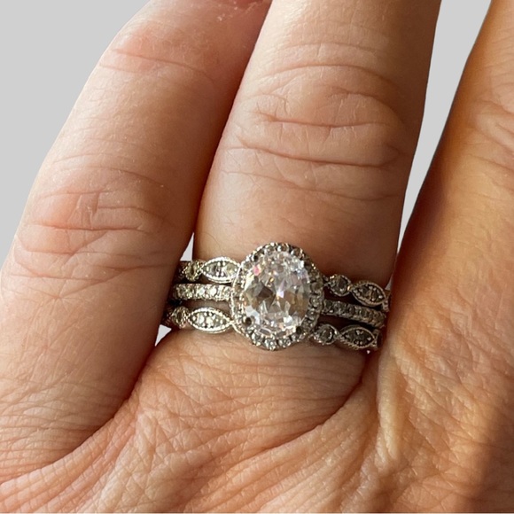 Sterling Wedding Set 3 pieces 2 ct Oval Engagement. So Elegant on you hand! - Picture 10 of 13